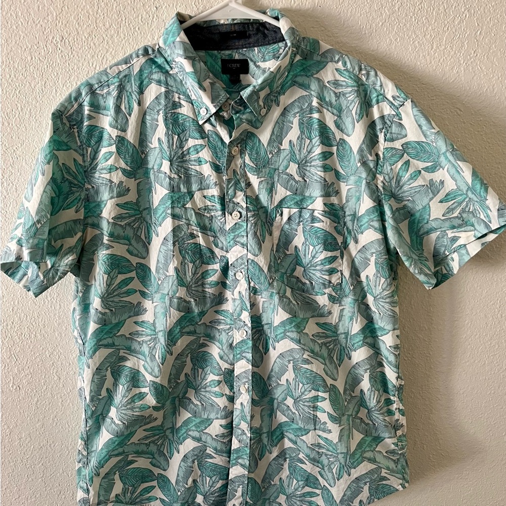 J. Crew Tropical Leaf Print Shirt - Green and White